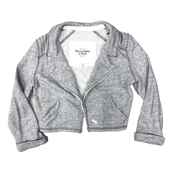 Abercrombie & Fitch Gray Copped Sweatshirt Moto Jacket Large Jersey Knit y2k - Picture 2 of 10